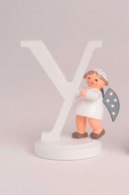 Miniaturfigur Engel mit Buchstabe "Y" BxTxH= 5,5x4x7cm NEU Holzfigur Winter Weih