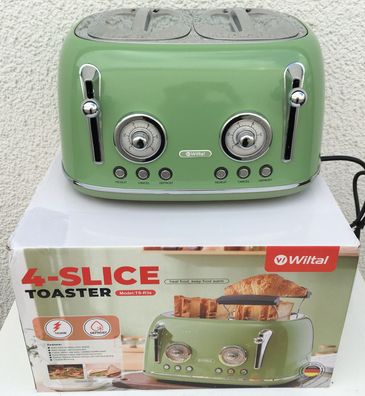 Wiltal TS-R3s 4-Slice Toaster 4 Scheiben Brötchenaufsatz Edelstahl Mintgrün NEU!