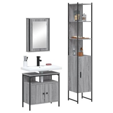 vidaXL 3-tlg. Badmöbel-Set Grau Sonoma Holzwerkstoff