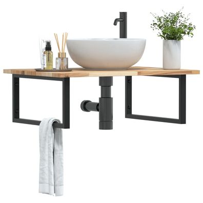 vidaXL Waschbeckenregal Wandmontage Stahl und Akazienholz
