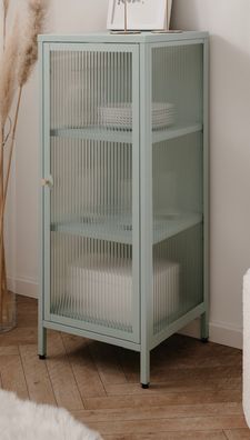 Metall Kommode Vitrine in mintgrün Wohnzimmer Esszimmer Vitrinenschrank Maram 40 cm