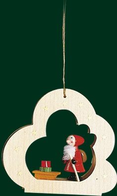 Christbaumschmuck Wolke natur mit Nikolaus und Schlitten Höhe= 9cm NEU Weihnachte