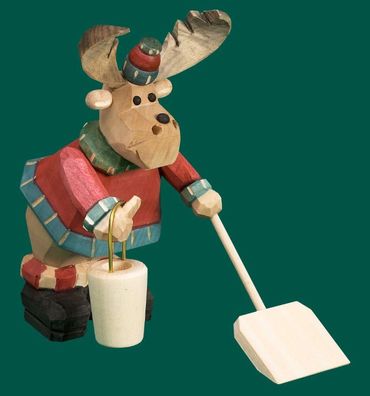 Räucherfigur Elch mit Schneeschippe geschnitzt Höhe 15cm NEU Rauc