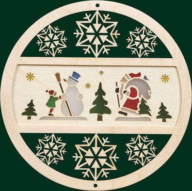 Fensterbild Schneemann mit Weihnachtsmann HxB= 15x15cm NEU Fensterbild Spanbaum A