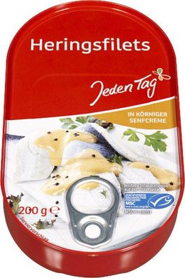 39,90EUR/1kg JedenTag Herings Filet in k?rnig Senfcreme 200g Dose