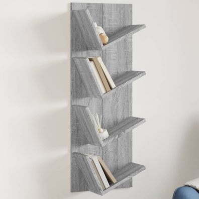 vidaXL Wand-Bücherregal mit 4 Fächern Grau Sonoma 33x16x90 cm