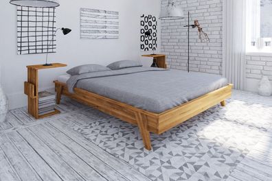Bett Jetro 3 Sonderlänge 90x190 Wildeiche massiv ohne Kopfteil mit Holzbeinen