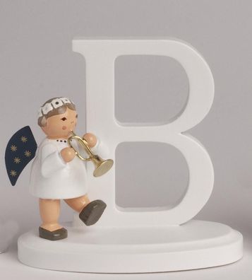 Miniaturfigur Engel mit Buchstabe \"B\" BxTxH= 7x4x7cm NEU Holzfigur Winter