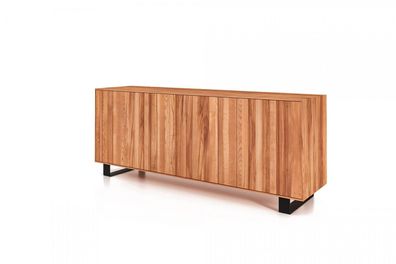 Kommode Leeds Kernbuche massiv 197x50x78 Metallfußgestell Schwarz mit 3 Türen