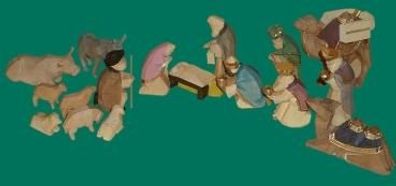 Holzfiguren Krippenfiguren 16-tlg bunt Höhe 6cm NEU Figuren Schnitzen Holz