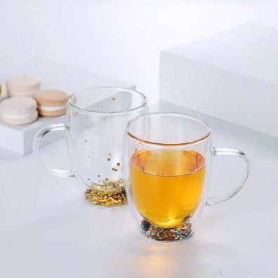 2er Set Doppelwand Glas mit Henkel 350 ml Tee / Kaffeegläser Camli Bardak Trinkglä