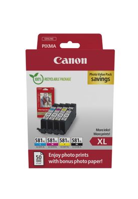 Canon Tintenpatronen Multip + Fotopapier CLI-581XL (4 Farben)