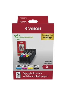 Canon Tintenpatronen+Fotopapier CLI-551XL (4 Farben)