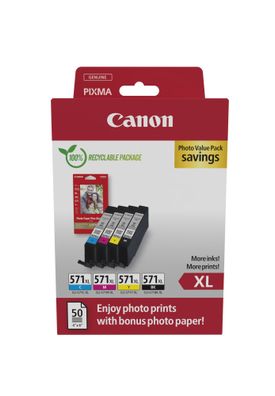 Canon Tintenpatronen+Fotopapier CLI-571XL (4 Farben)