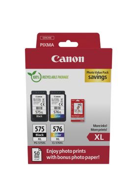 Canon Tintenpatronen+Fotopapier PG-575XL / /L-576XL (4 Farben)