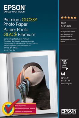 Epson Fotopapier Premium glänzend C13S042155 (A4-15 Blatt)