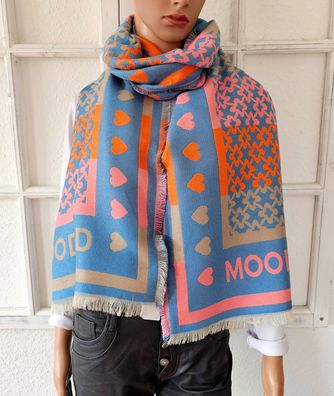 Edler XXL Herbst- und Winterschal Scarf Tuch Viskose "Mood" kleine Herzen Bunt