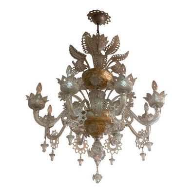 1970s Italian Style Murano Glass Transparent Chandelier by SimoEng