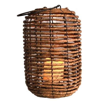 Rattan Laterne 22x19cm mit flackender LED Kerze 7,5x7,5cm 35944