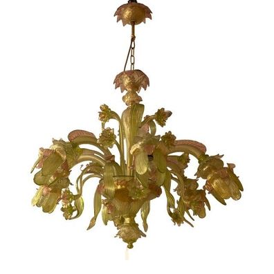 Italian 1970s Style Murano Glass Multicolors With Flowers Chandelier by SimoEng