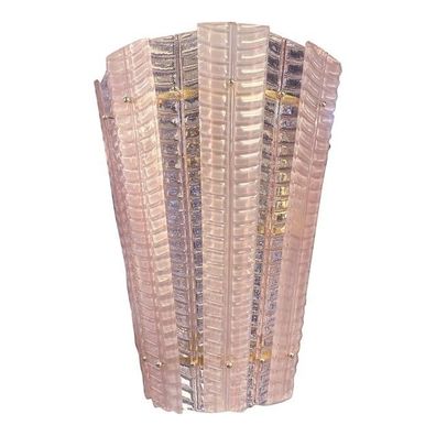 Lantern in Pink Transparent and Sanded Murano Glass in Barovier E Toso Style SimoEng