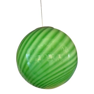 Contemporary Green and Milky-White Sphere Pendant in Murano Glass by SimoEng