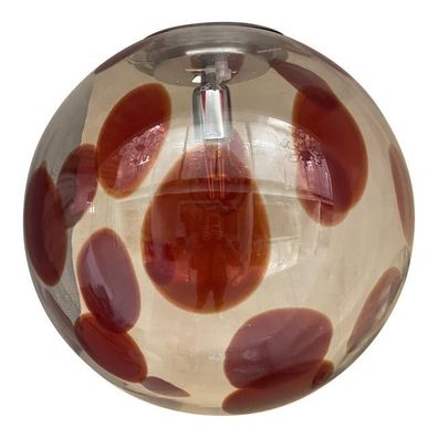 Contemporary Red and Transparent Sphere in Murano Glass Swirl Venini Style