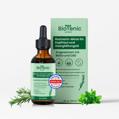 Biotenic Herbs® Bio Rosmarinöl Haare, Rosmarin-Minze-Biotin-Rizinusöl und Cannabidiol