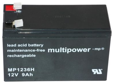 Multipower - MP1236H - 12 Volt 9000mAh Pb - Blei-Akku AGM, Hochstrom, Faston 6,3 mm