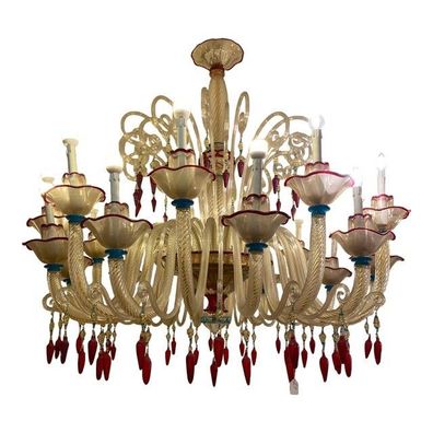 1970s Italian Chandelier Style Murano Glass Multicolors With Flowers by SimoEng