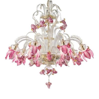 Contemporary Venetian Pink Floral Murano Glass Chandelier by SimoEng