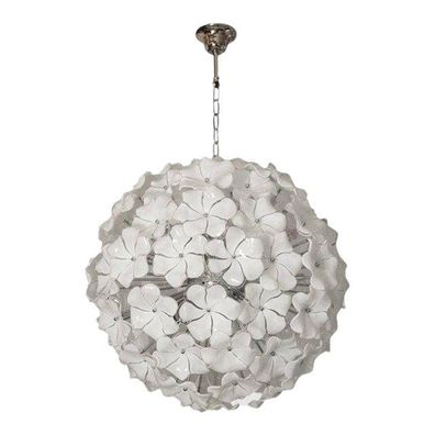 Contemporary White Lotus Murano Glass Sputnik Chandelier by SimoEng