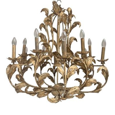 Florentine Art Gold Handmade Painted Metal 10 Light Wrought Iron Chandelier - SimoEng