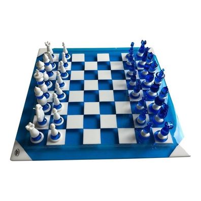 Handmade Italian Murano Art Glass Chess Board, Italian Glass From Venice - 33 Pieces