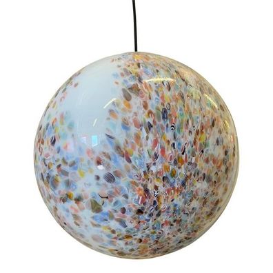 Milky-White Sphere in Murano Style Glass With Multicolored Murrine by SimoEng