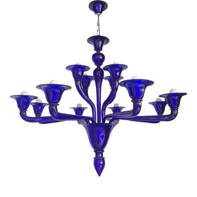 Contemporary Blue Murano Attributed Glass Chandelier by SimoEng