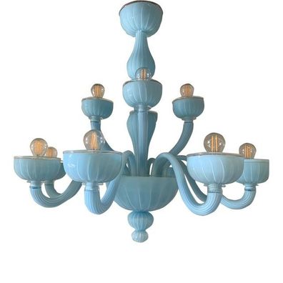 Contemporary Matte Light-Blue Murano Style Glass Chandelier by SimoEng