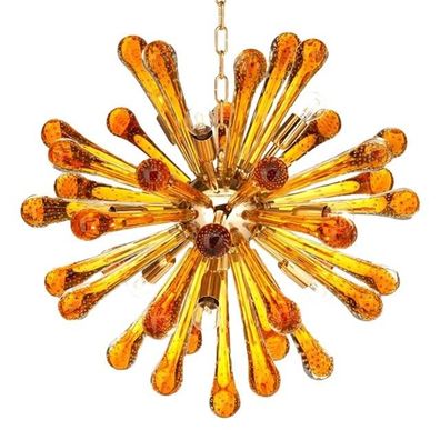 Murano Glass Sputnik Chandelier With Amber Air Drops Gold Metal Frame by SimoEng