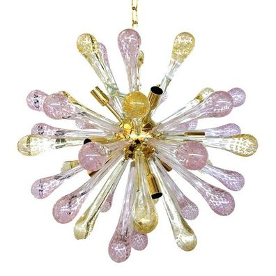 Murano Glass Sputnik Chandelier With Gold and Pink With Air Drops by SimoEng