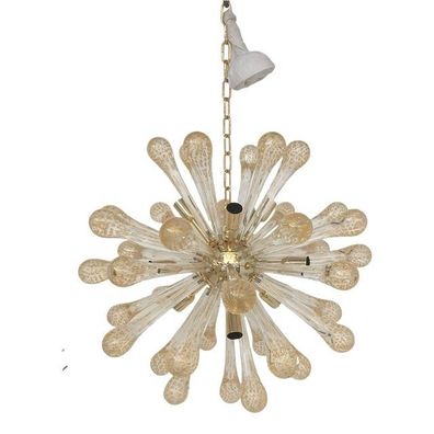 Murano Glass Sputnik Chandelier With Gold Air Drops and Gold Metal Frame by SimoEng