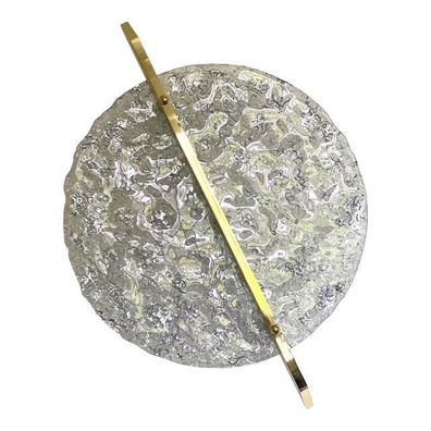 Italian Wall Light in Transparent With Silver Leaf Murano Glass Disc and Brass Metal