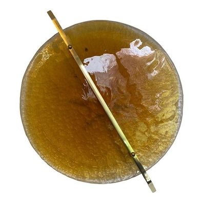 Italian Wall Light in Amber Murano Glass Disc and Brass Metal Frame by SimoEng