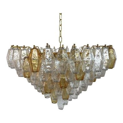 Contemporary Transparent and Amber “Poliedri” Murano Glass Chandelier by SimoEng