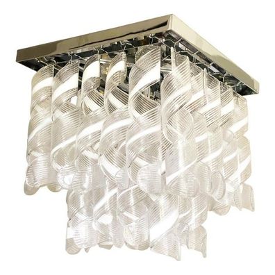 Contemporary Trasparent and White "Ricci-Curles" Murano Glass in Mazzega Style Square