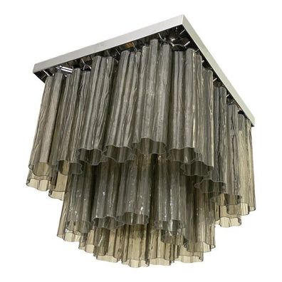 Contemporary Grey "Tronchi" in Venini Style Murano Glass Sputnik Squared Flush Mount