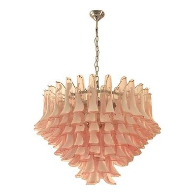 Contemporary White and Pink “Selle” Murano Glass Petali Chandelier in Mazzega Style