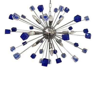 Italian Handmade Blue Murano Glass Sputnik Chandelier by SimoEng