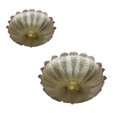 Murano Glass Sputnik Chandelier Flush Mount, Mazzega Style Chandeliers - a Pair