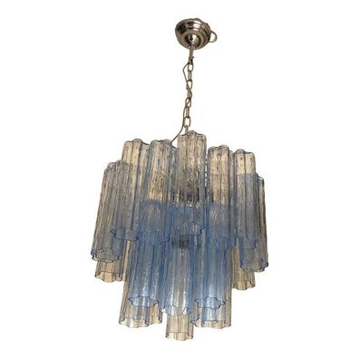 Contemporary Sky-Blue Italian Murano Glass “Tronchi” Chandelier by SimoEng