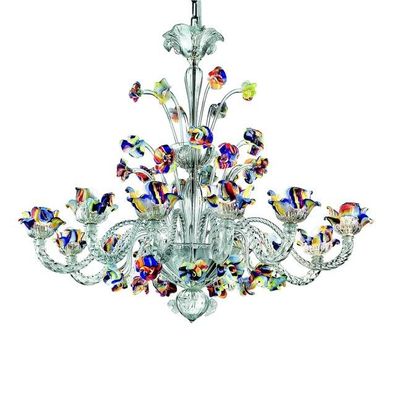 Multicolored Flowers and Clear "Rigadin" Murano Glass Chandelier by SimoEng